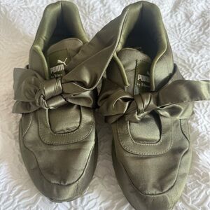 Puma X Rihanna FENTY Green Satin Bow Sneakers